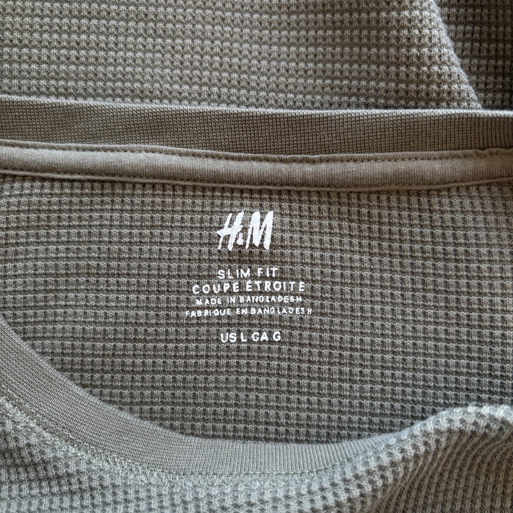 H&M Men's Size Large Long Sleeve Thermal Army Green Waffle Knit Gorpcore Casual - Picture 6 of 8